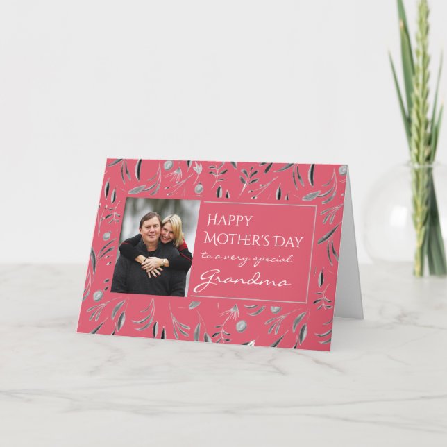 Carte Fête des mères joyeuses de la flore rose foncée GR (Devant)