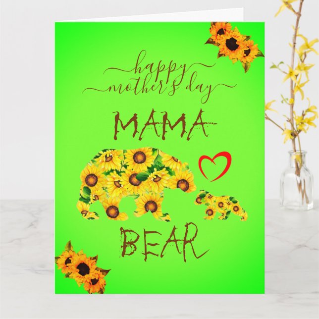Carte Fête des mères joyeuses sur mesure MAMA BEAR Sunfl (Fleur jaune)
