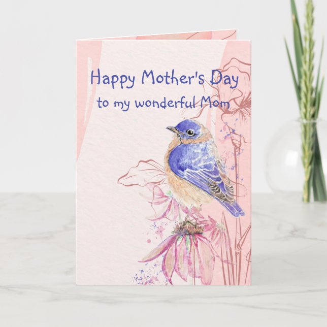 Carte Fête des mères Maman Mère Bluebird Jardin Oiseau (Devant)
