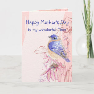 Carte Fête des mères Maman Mère Bluebird Jardin Oiseau