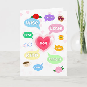 Carte Fête des mères Meilleure maman Mot Nuages Reine Co