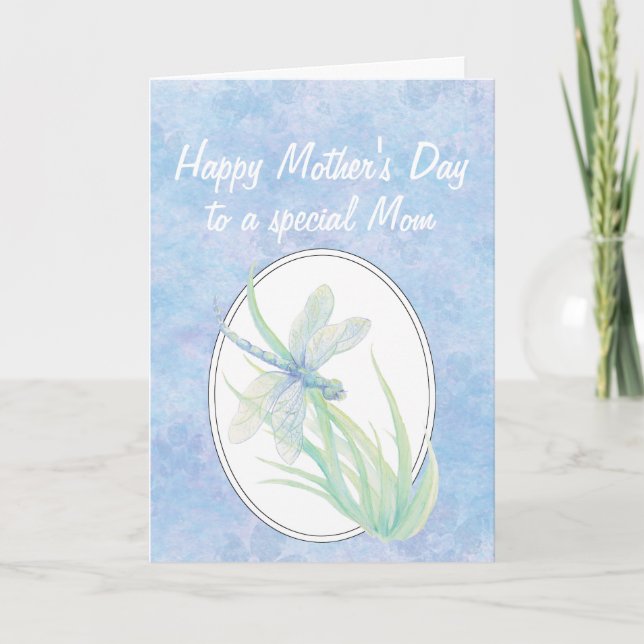 Carte Fête des Mères Mère Bleu Dragonfly Aquarelle (Devant)