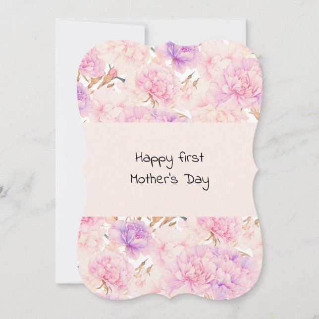 Carte Fête des mères, oeillets roses et pourpres, (Devant)