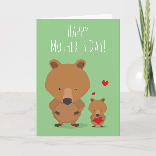 Carte Fête des Mères Ours vert Coeur de l'ours animal ve (Devant)