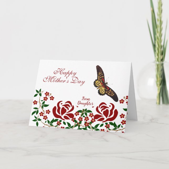 Carte Fête des mères Papillon Roses rouges Folithe vert (Devant)