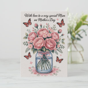 Carte Fête des mères Papillons rose Fleurs Cadeau 