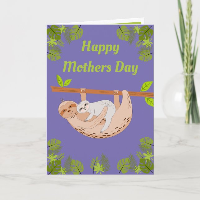 Carte Fête des Mères Paresseux et Bébé (Devant)