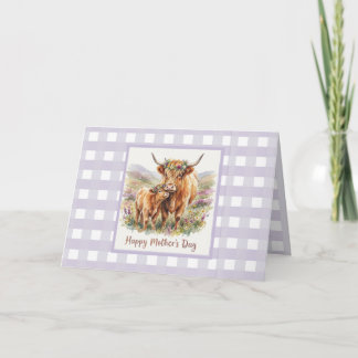 Carte Fête des Mères personnalisée Highland Cow Gingham