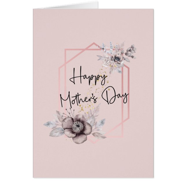 Carte Fête des Mères Personnaliser rose gris flora (Devant)