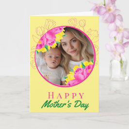Carte Fête des Mères Photo & Tulipes à l'aquarelle
