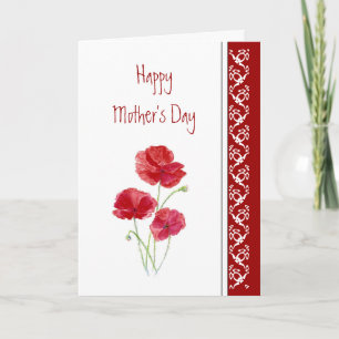Carte Fête des Mères, Poème Red Poppies Fleurs du Jardin