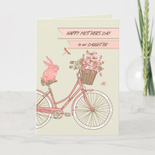 Carte Fête des mères pour notre fille à vélo avec fleurs