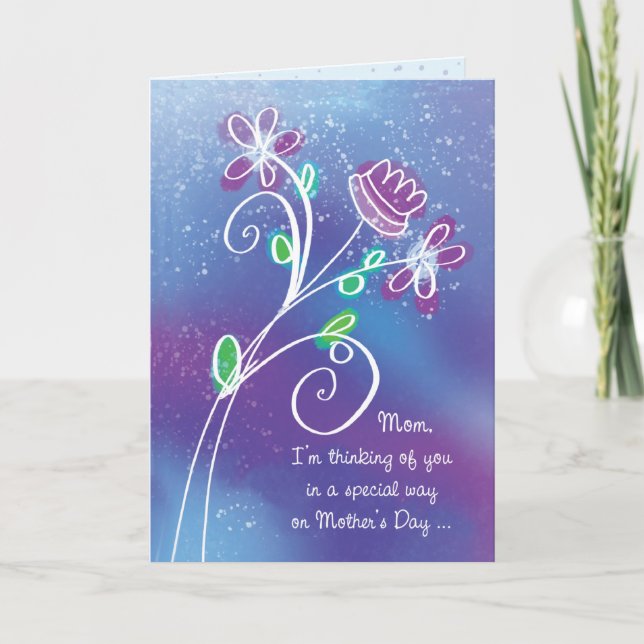 Carte Fête des mères qui pensent à vous les fleurs viole (Devant)