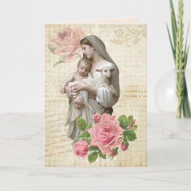 Carte Fête des mères religieuses Vierge Marie Agneau Jés (Devant)