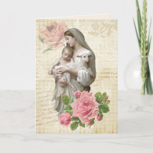 Carte Fête des mères religieuses Vierge Marie Agneau Jés