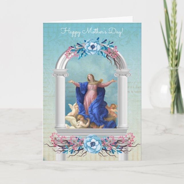 Carte Fête des mères religieuses Vierge Marie Anges (Devant)