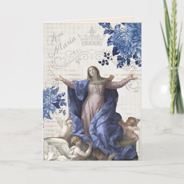 Carte Fête des mères religieuses Vierge Marie Anges (Devant)