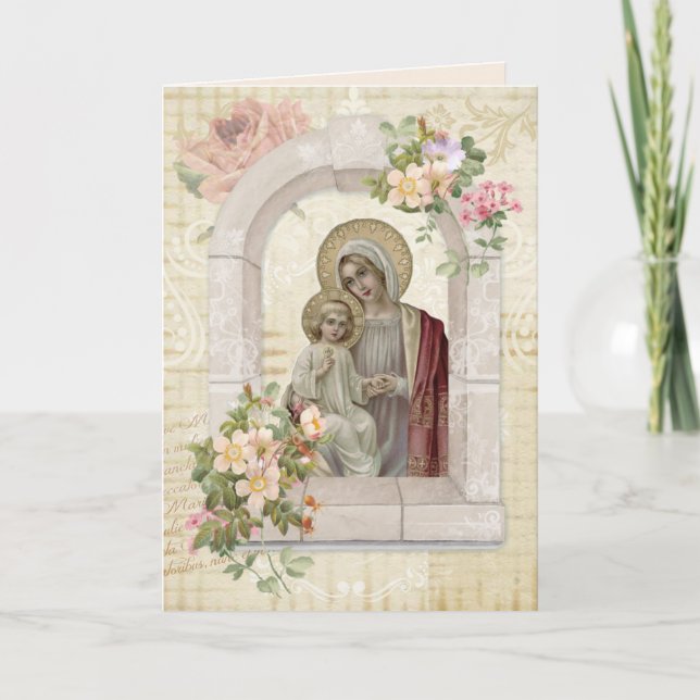 Carte Fête des mères religieuses Vierge Marie Jésus (Devant)
