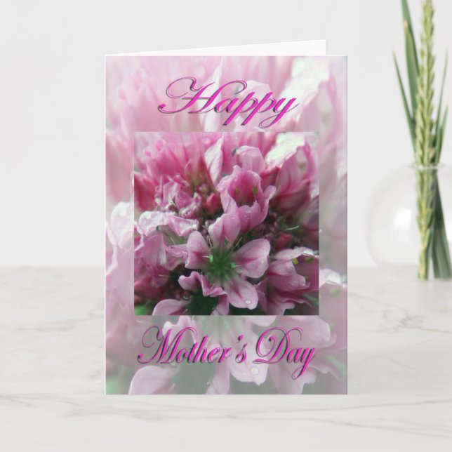 Carte Fête des mères Rose et Fleur verte (Devant)