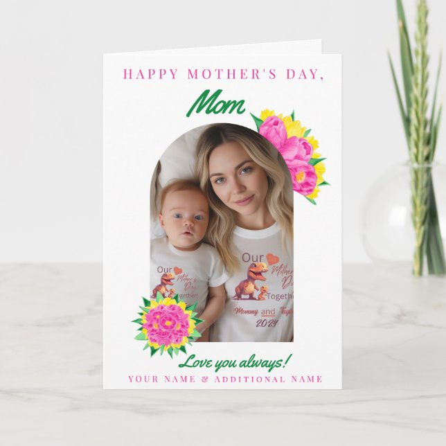 Carte Fête des Mères rose et jaune Tulipes Arche photo (Devant)
