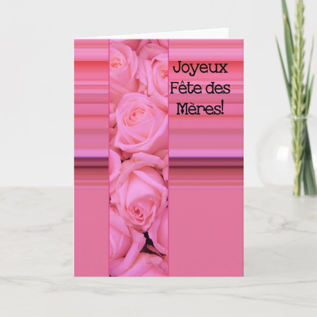 Carte Fête des Mères Roses français & rayures Fête des M (Devant)