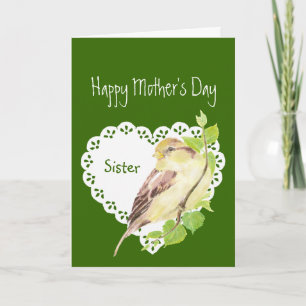 Carte Fête des mères Soeur mignonne Aquarelle Bruant