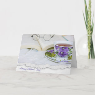 Carte Fête des Mères tasse de thé à la poitrine