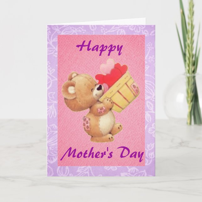 Carte Fête des Mères Teddy et un panier de coeur (Devant)