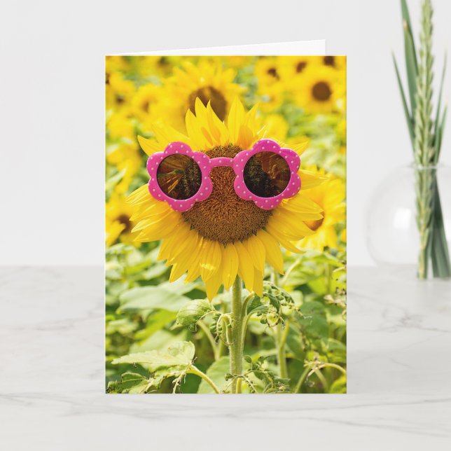 Carte Fête des mères tournesol avec lunettes de soleil (Devant)