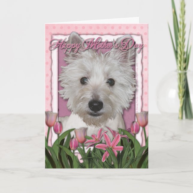 Carte Fête des mères - Tulipes roses - Westie (Devant)