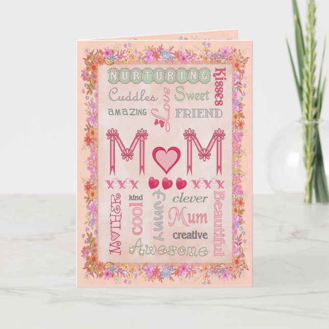 Carte Fête des mères Typographie florale Salutation (Devant)