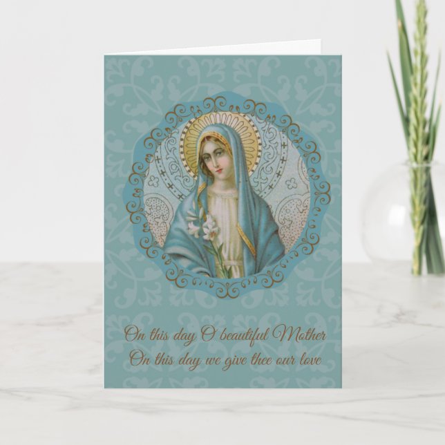 Carte Fête des mères Vierge Marie Lily Turquoise Or Arge (Devant)
