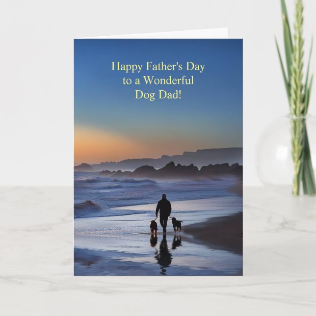 Carte Fête des pères à la plage avec des chiens coucher  (Devant)