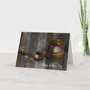 Carte Fête des pères au whisky et tuyau sur bois