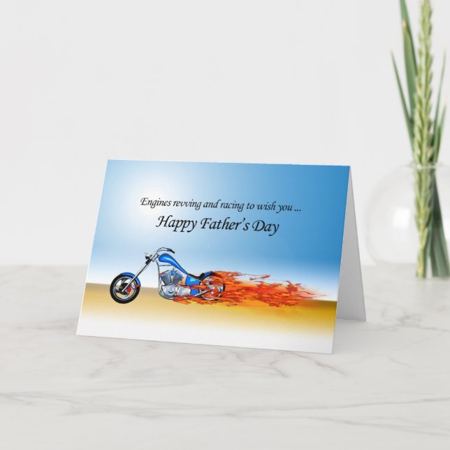 Carte Fête des pères avec une moto flamboyante (Devant)