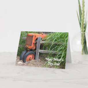 Carte Fête des pères avec vieux tracteur orange