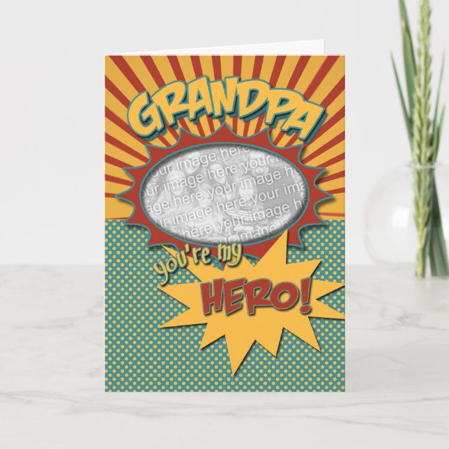 Carte Fête des pères bande dessinée Héros grand-père (Devant)