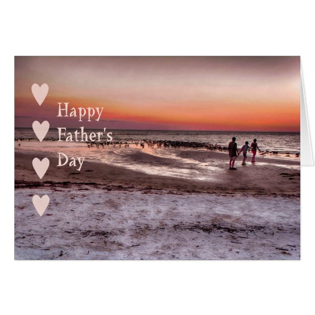 Carte fête des pères Beach Sunset & Enfants (Devant horizontal)