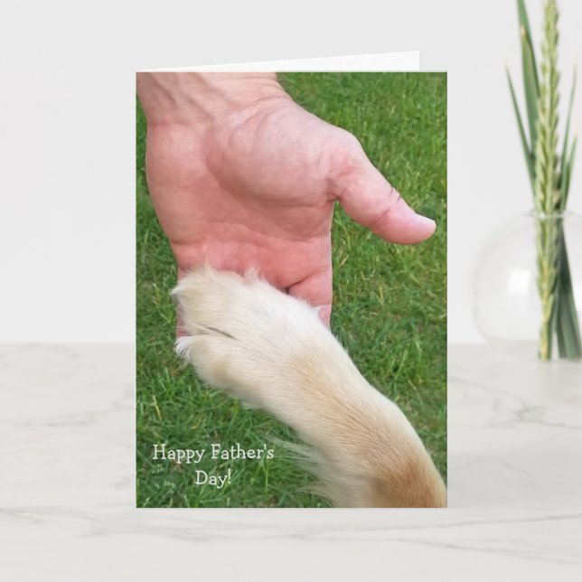 Carte Fête des pères-chien patte dans la main de l'homme (Devant)