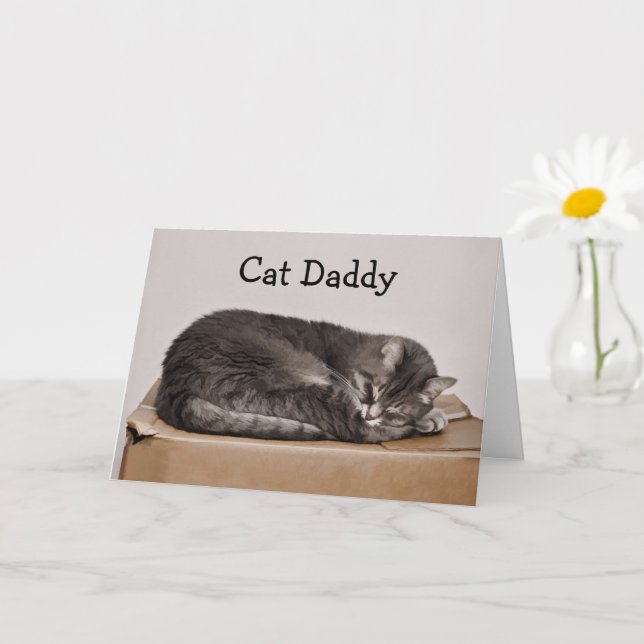 Carte Fête des pères Cute Tabby Chat Papa (Petite plante)