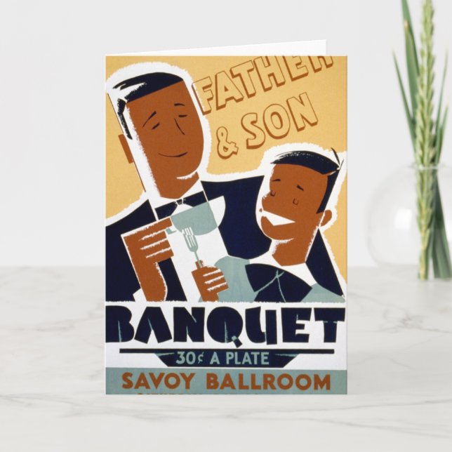 Carte Fête des pères d'Afro-américain et banquet de fils (Devant)