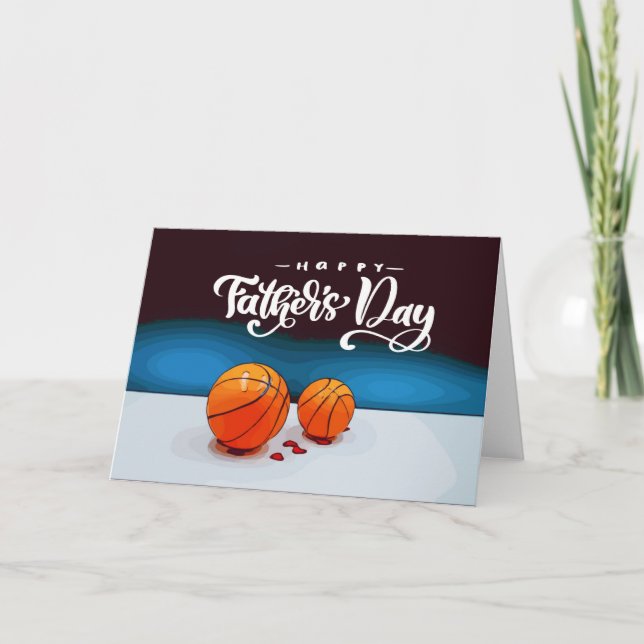 Carte Fête des pères de basket-ball père et son aquarell (Devant)