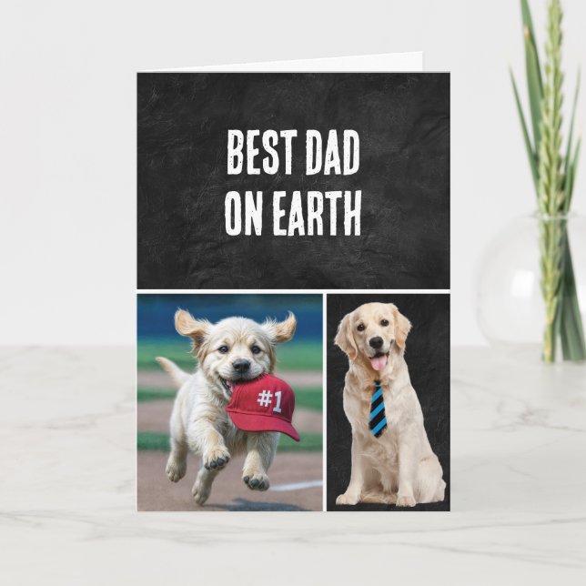 Carte Fête des pères Golden Retriever avec cuir noir (Devant)