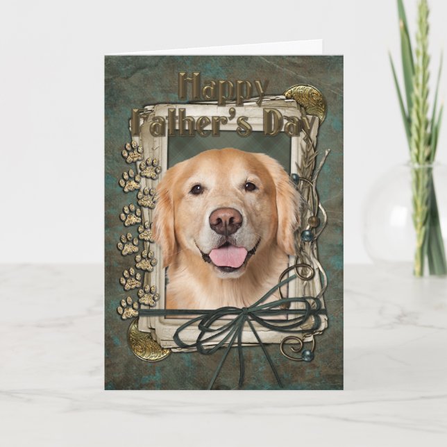 Carte Fête des pères - golden retriever en pierre de (Devant)