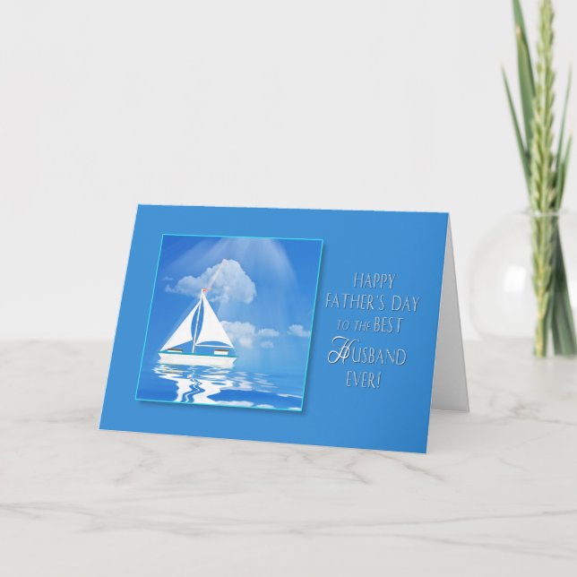 CARTE FÊTE DES PÈRES - MARI - BATEAU À VOILE - MER BLEU (Devant)