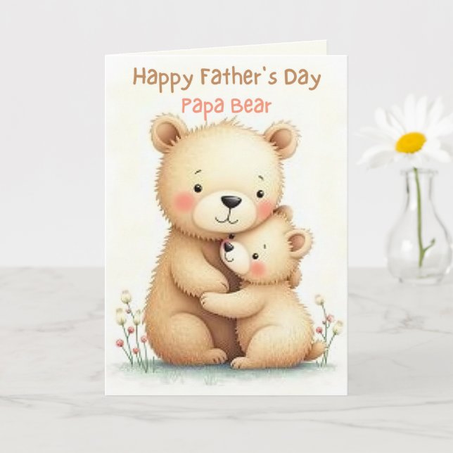 Carte Fête des pères mignonne avec ours doux Pastel Anim (Petite plante)