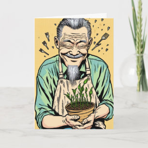 Carte Fête des pères mignonne   Papa asiatique tenant un