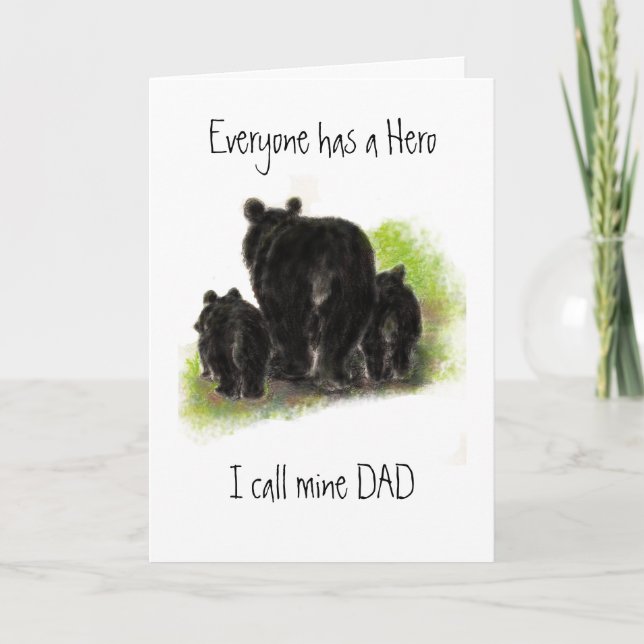 Carte Fête des pères mignonne, papa mon héros, famille d (Devant)