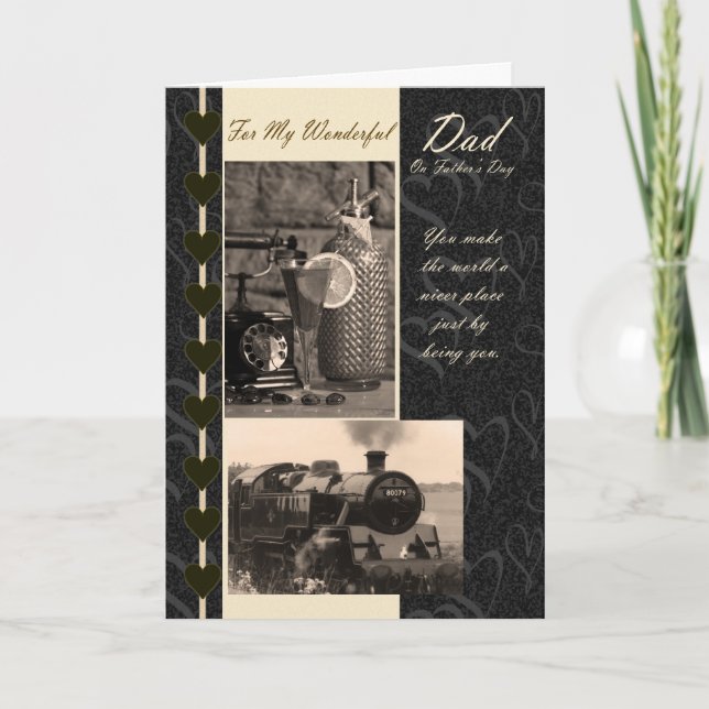 Carte fête des pères Papa, avec Trains (Devant)