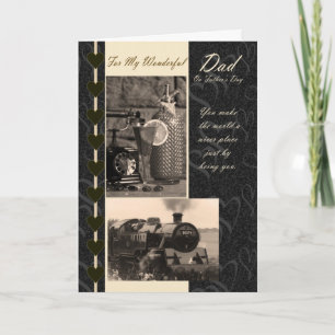 Carte fête des pères Papa, avec Trains